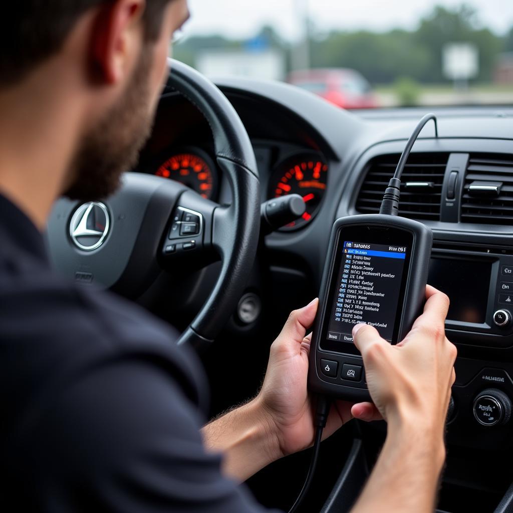 Mechanic Using a Diagnostic Scanning Tool