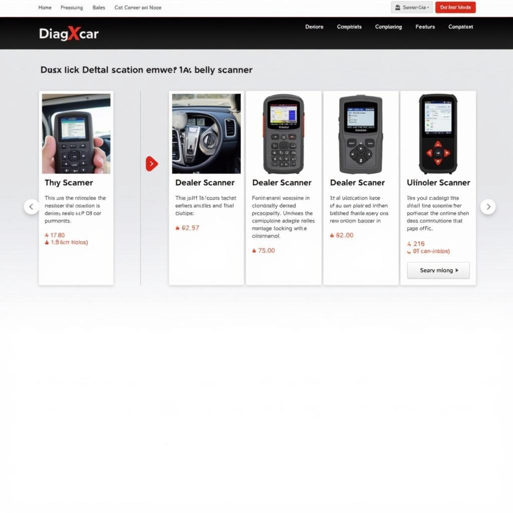 DiagXcar website displaying a comparison of different dealer scanners.