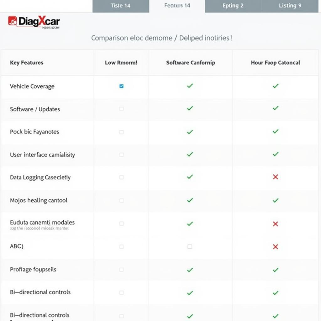 DiagXcar Website Interface Showing Scanner Comparison