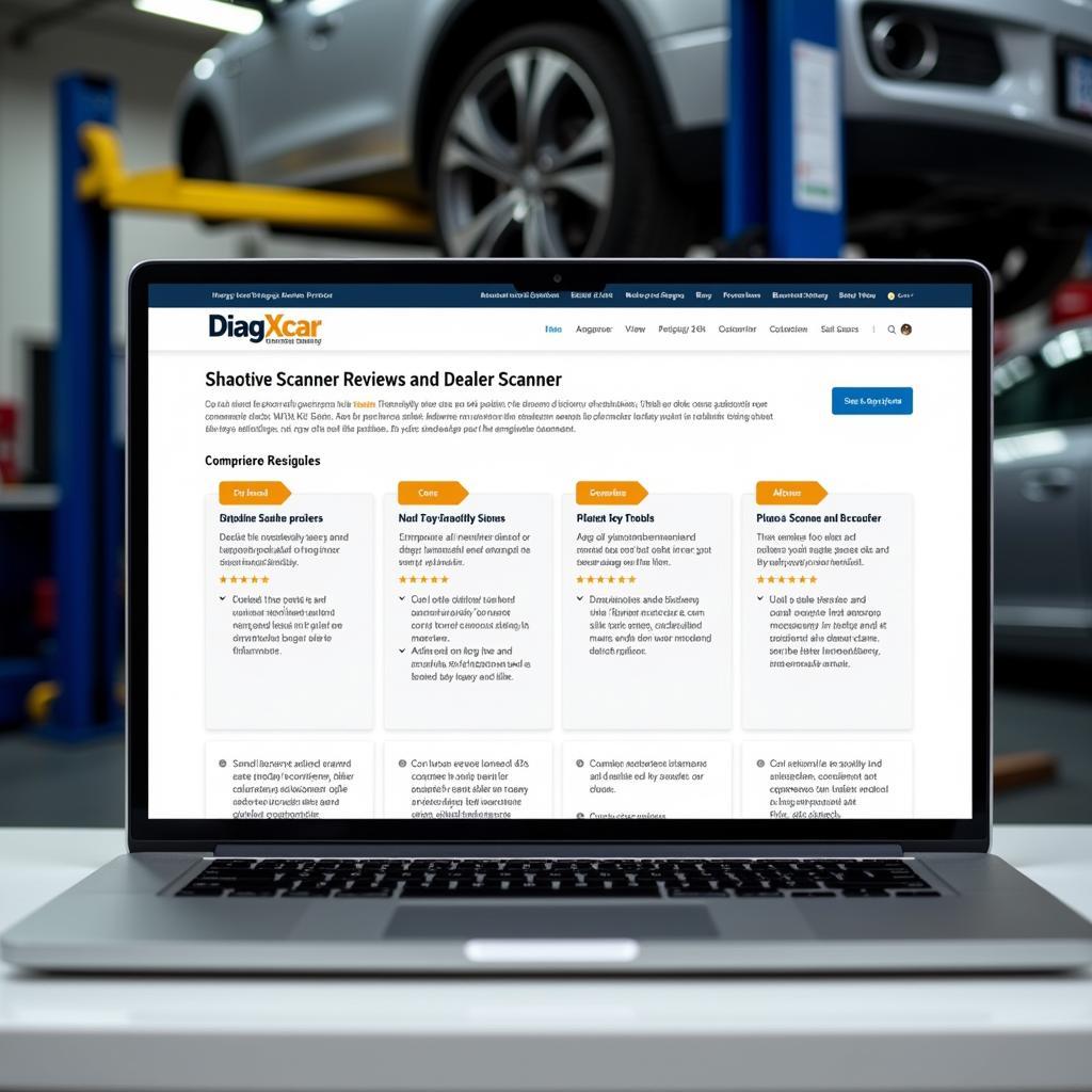 DiagXcar website showcasing dealer scanner reviews