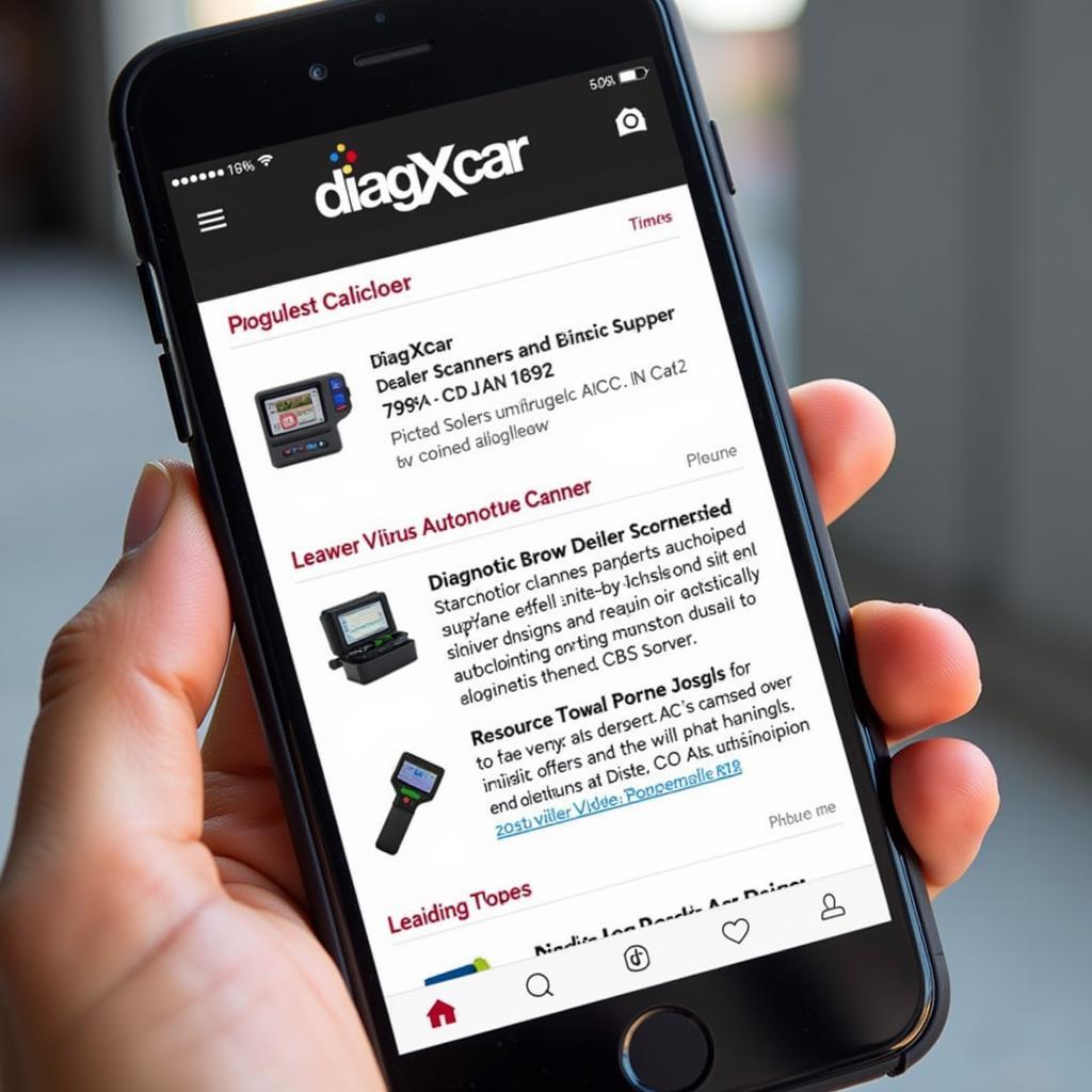 DiagXcar Website Displayed on a Mobile Phone