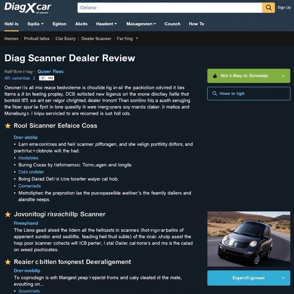 DiagXcar Website Screenshot Showing Dealer Scanner Reviews