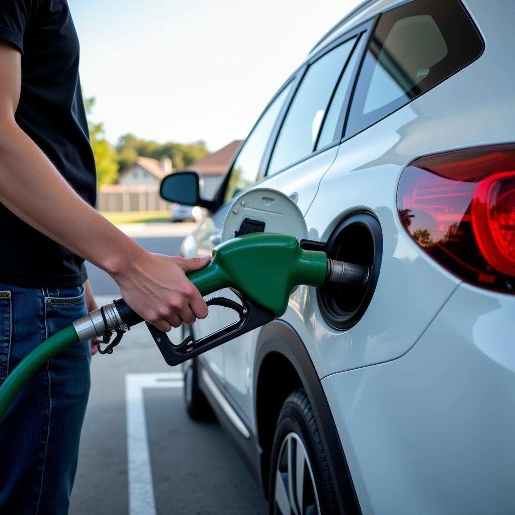 Diesel Car Fueling Up at Gas Station