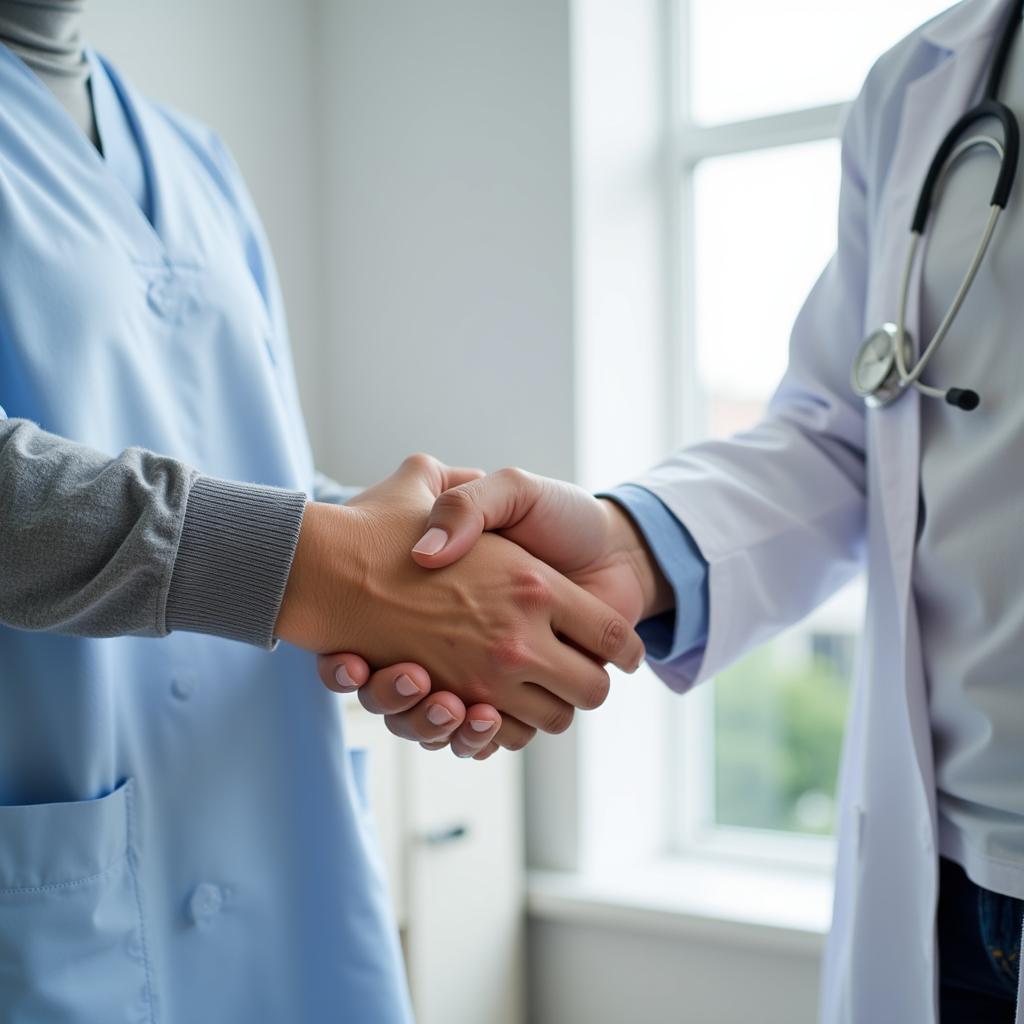 Doctor and patient shaking hands after a successful appointment