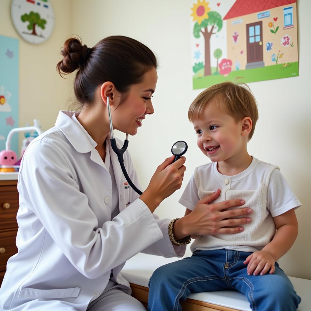 Doctor performing a routine checkup on a young child