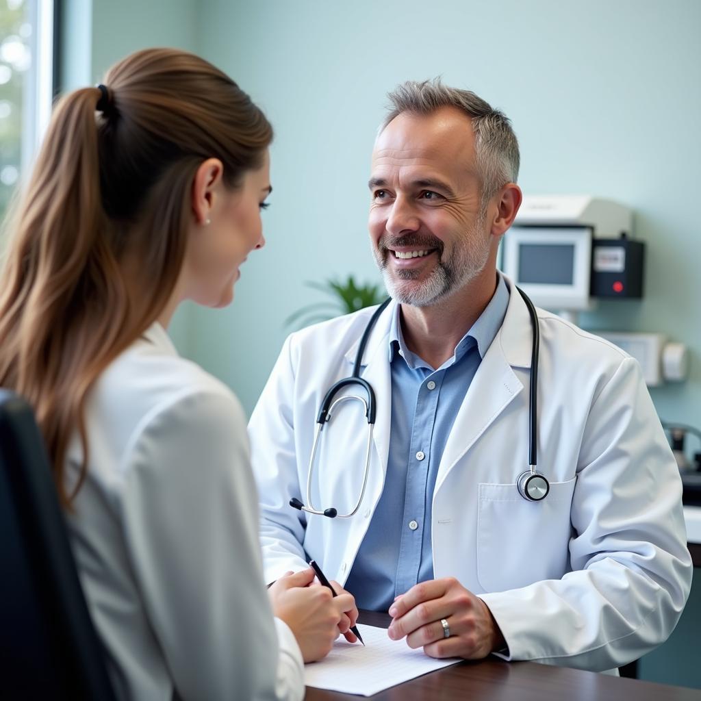 Doctor examining a patient in an urgent care exam room