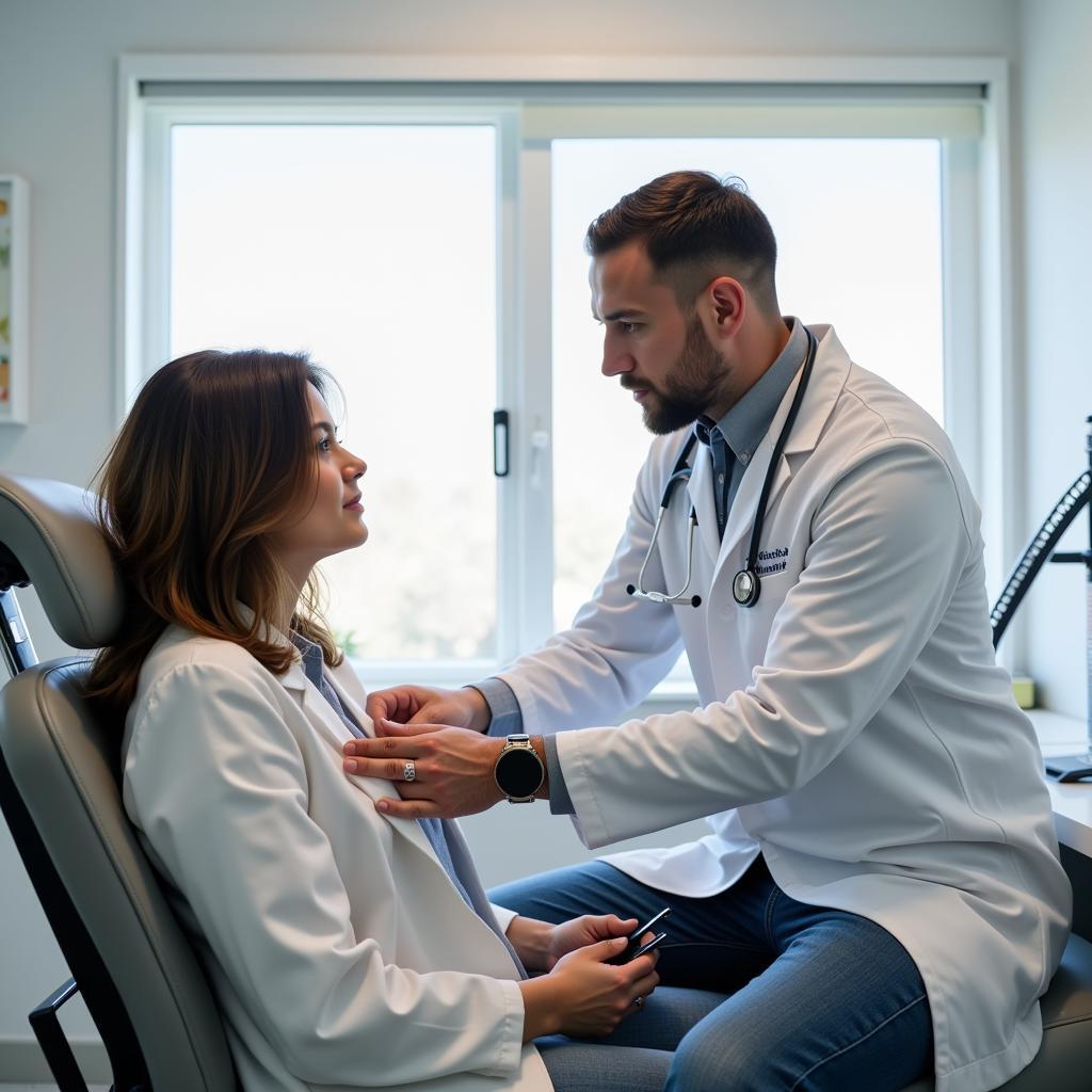 Doctor examining a patient in an urgent care examination room.