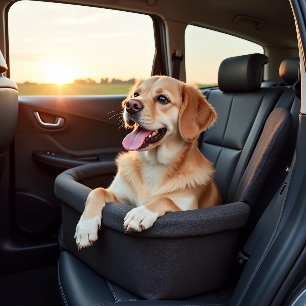 Dog Enjoying Car Ride in Booster Seat