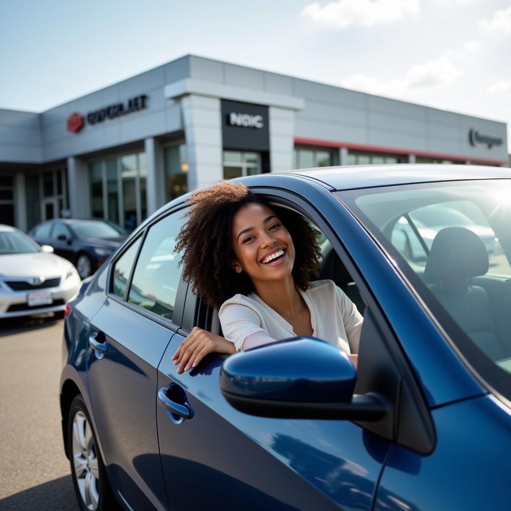 Driving New Used Car Off Dealership Lot