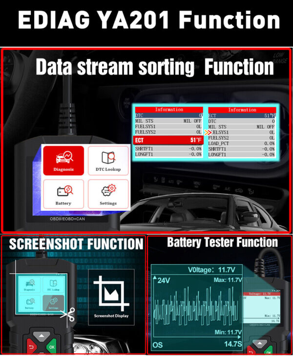 EDIAG YA201 Code Reader Car Diagnostic Tool Full Obd2 Scanner Check Engine Light - Image 5