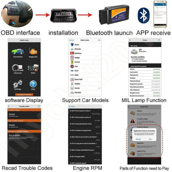 ELM327 EOBD Bluetooth Diagnostic OBD2 Car Engine Scanner Tool Fault Code Reader - Image 2