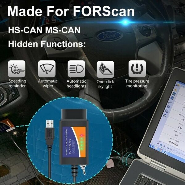 ELM327 Software OBD2 Scanner Adapter USB Diagnostic Tool Cable for Ford - Image 5