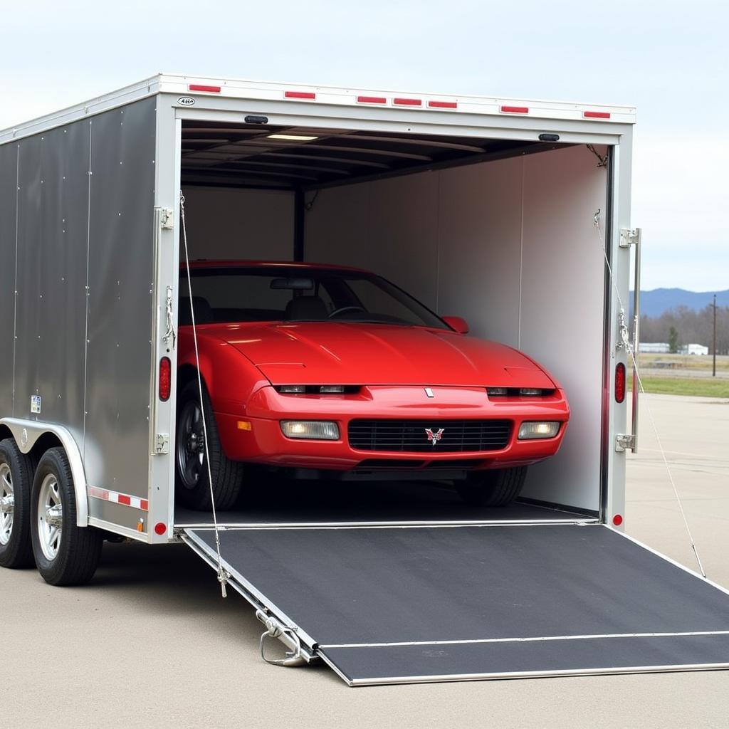 Enclosed car hauler protecting a classic car during transport