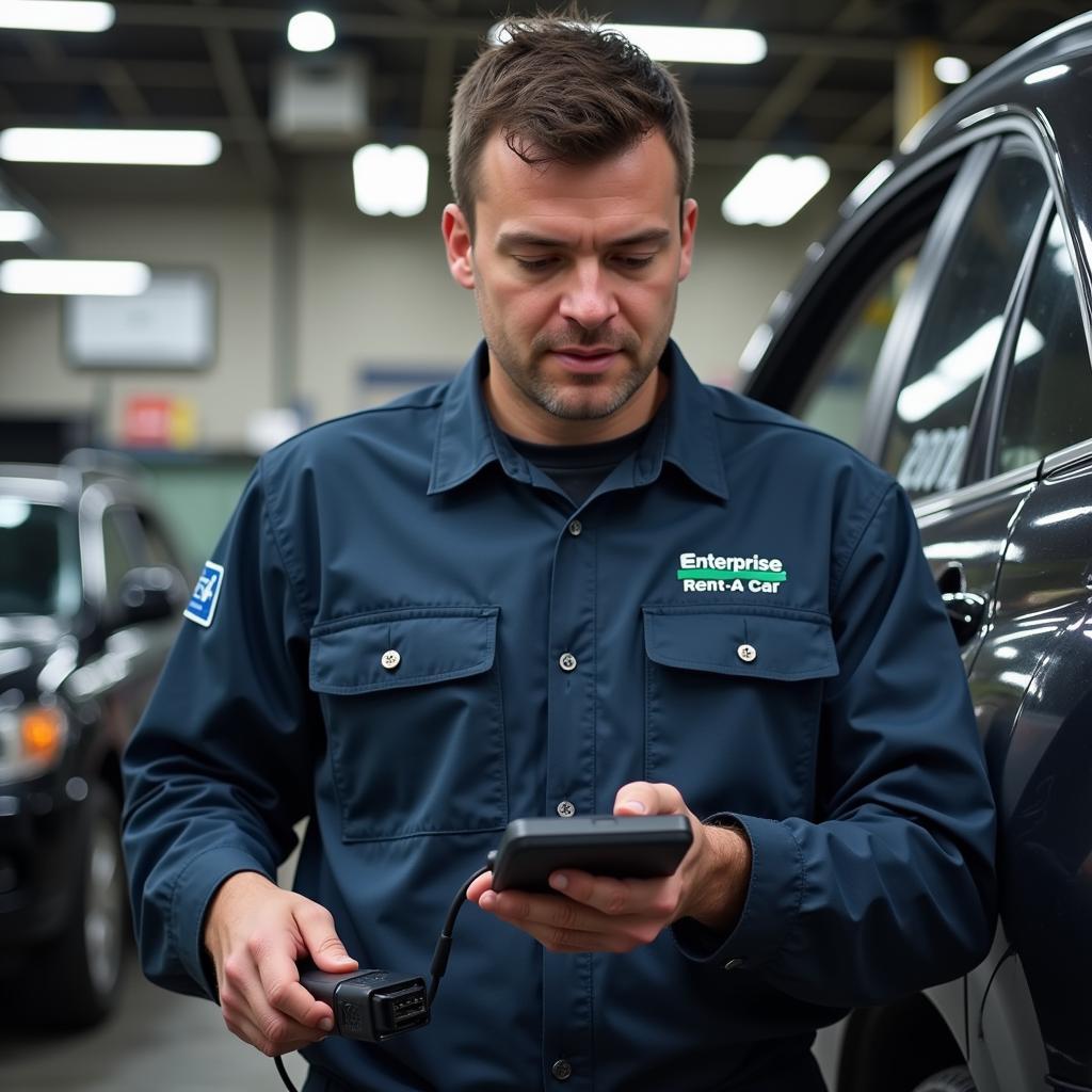 Enterprise Rent-A-Car Mechanic Using a Diagnostic Scanner