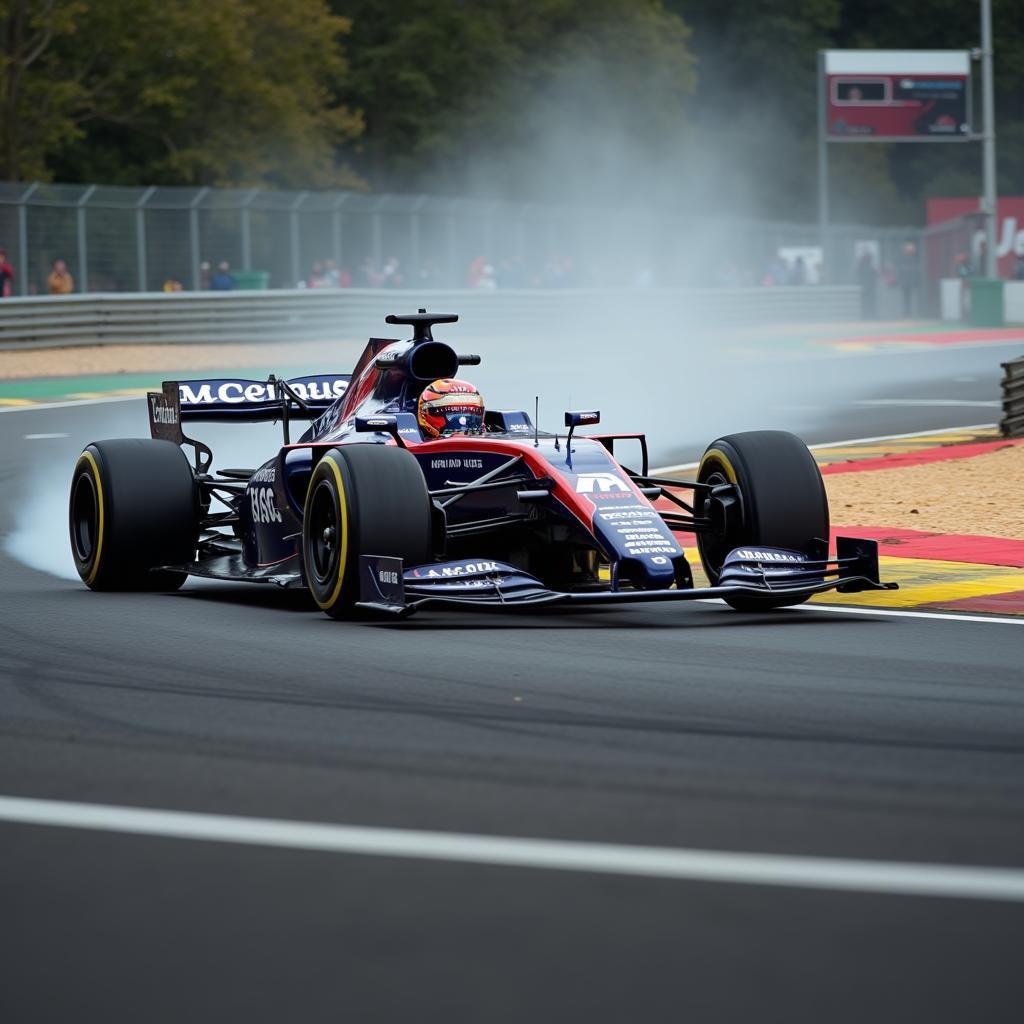 F1 Car Cornering at High Speed