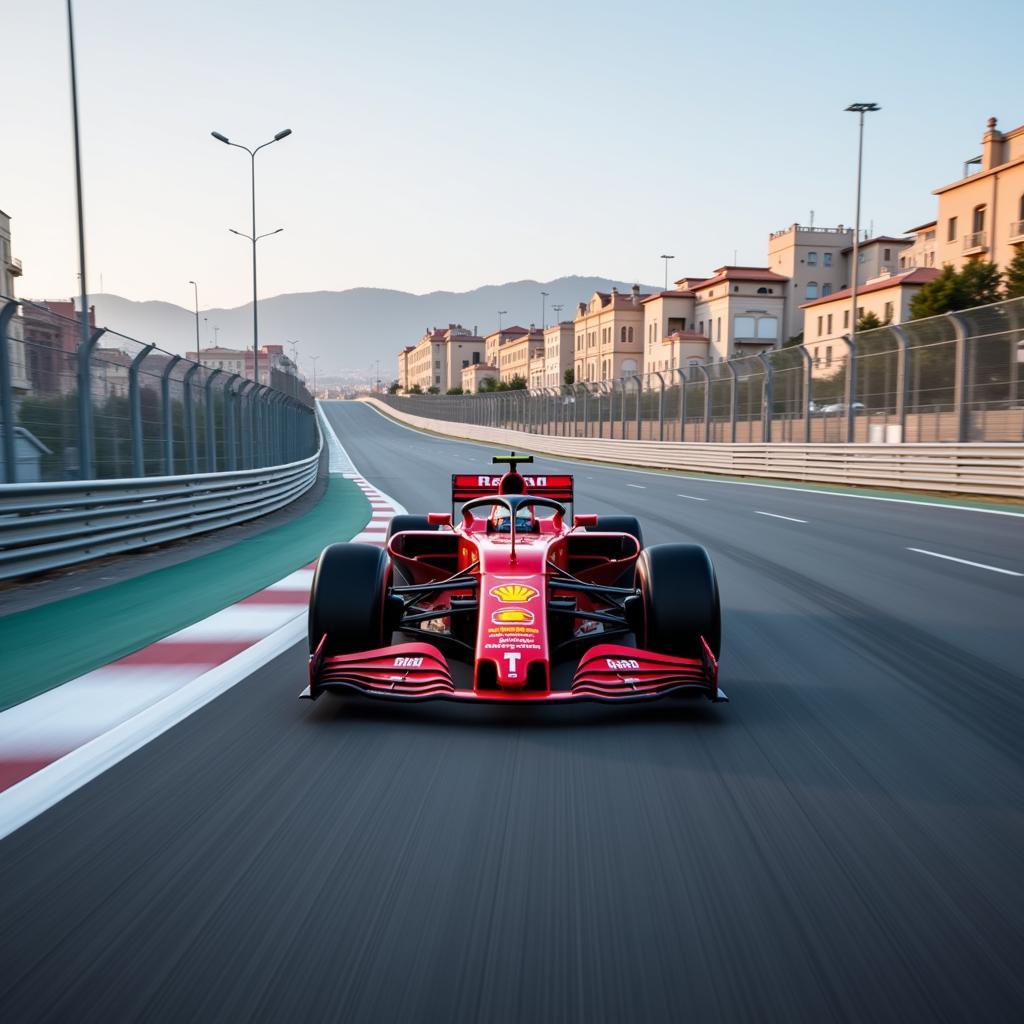 F1 Car Reaching Top Speed on Track