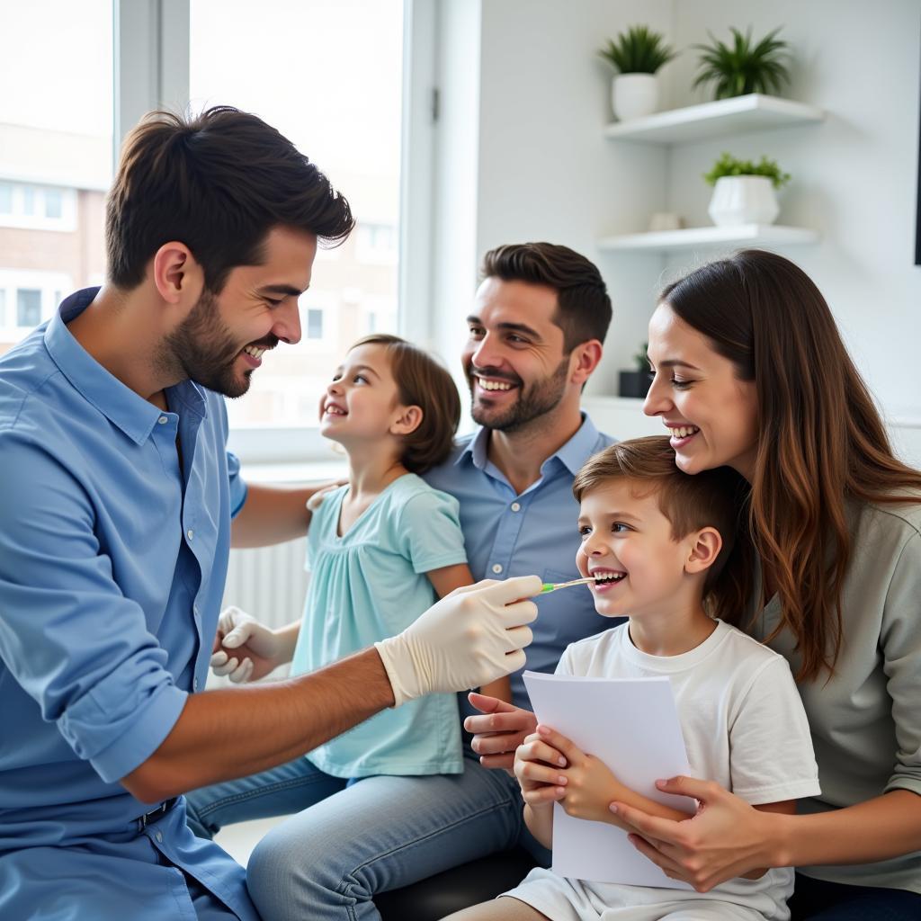 Family getting a dental checkup