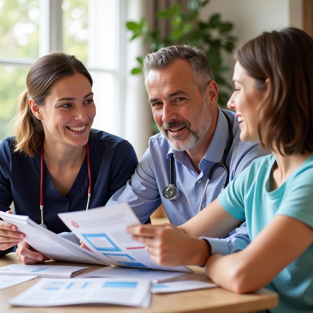 Family members discussing home healthcare options with a healthcare professional