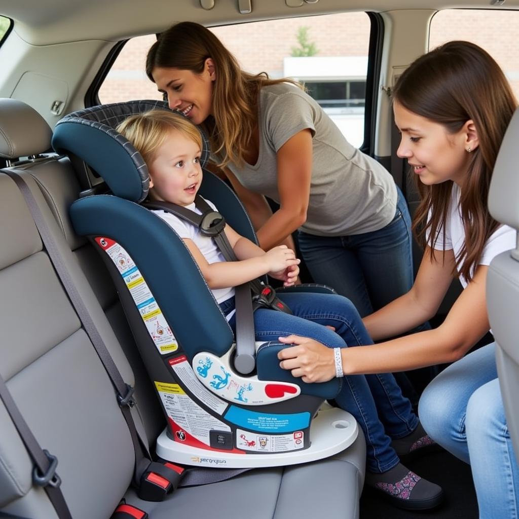 Family Installing a Car Seat in Their Vehicle