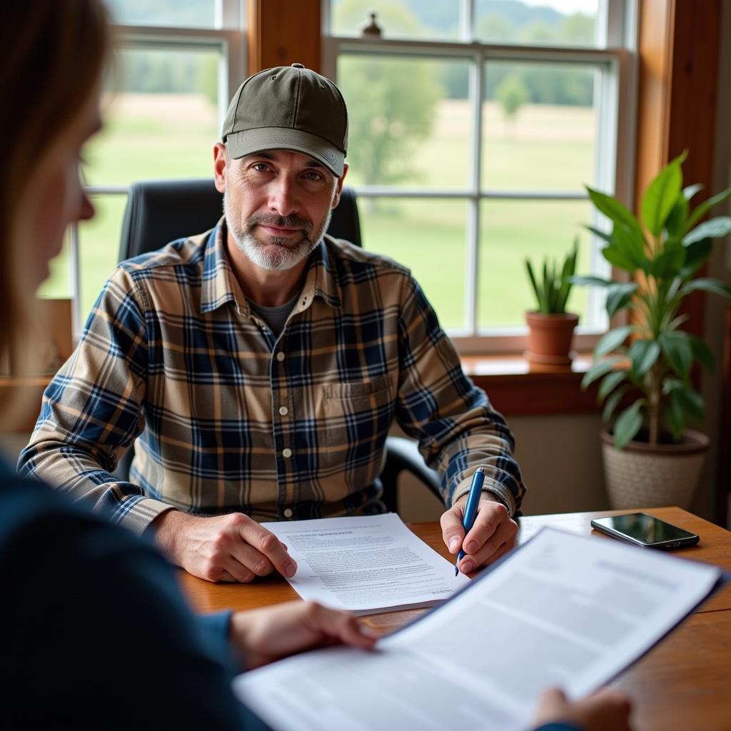 Farmer Discussing Insurance with Agent