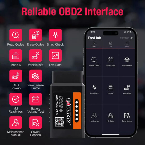FASLINK X1 Bluetooth v1.5 OBDII Scanner for IOS & Android Adapter Code Reader - Image 6