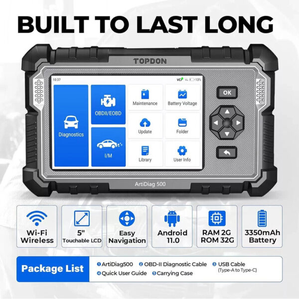 Fiat 500 Car Diagnostic Code Reader OBD2 Scanner Tool ABS SRS ENGINE TRANS AD500 - Image 5