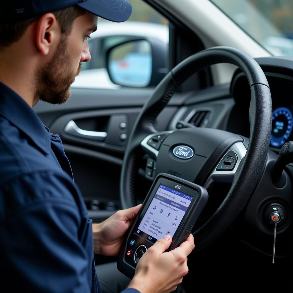 Ford Technician Using Scan Tool Software