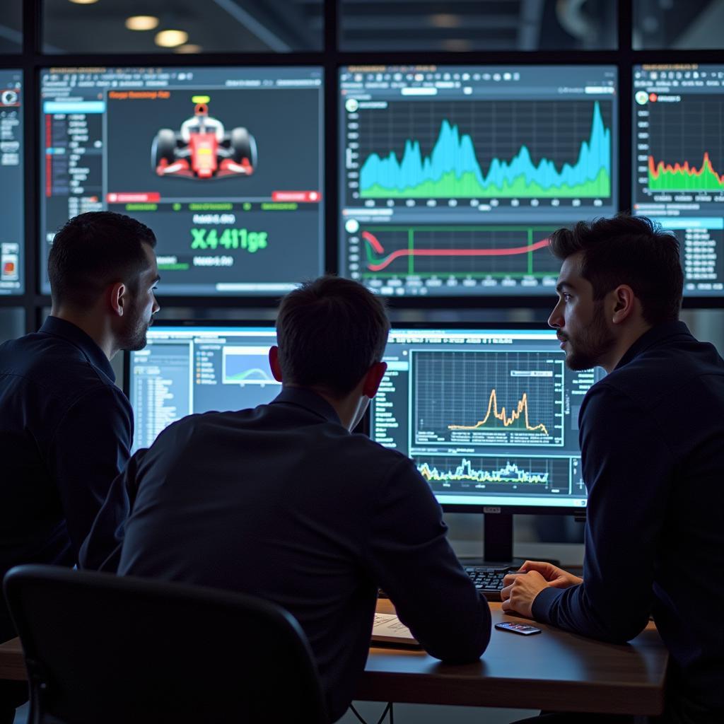 Engineers analyzing data from a Formula 4 car