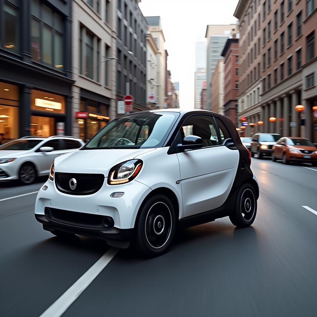 Fortwo Car Navigating City Streets