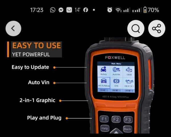 Foxwell NT630 Plus Auto OBD2 Full Scanner Diagnostic Tool ABS SRS EPB OIL SAS - Image 6