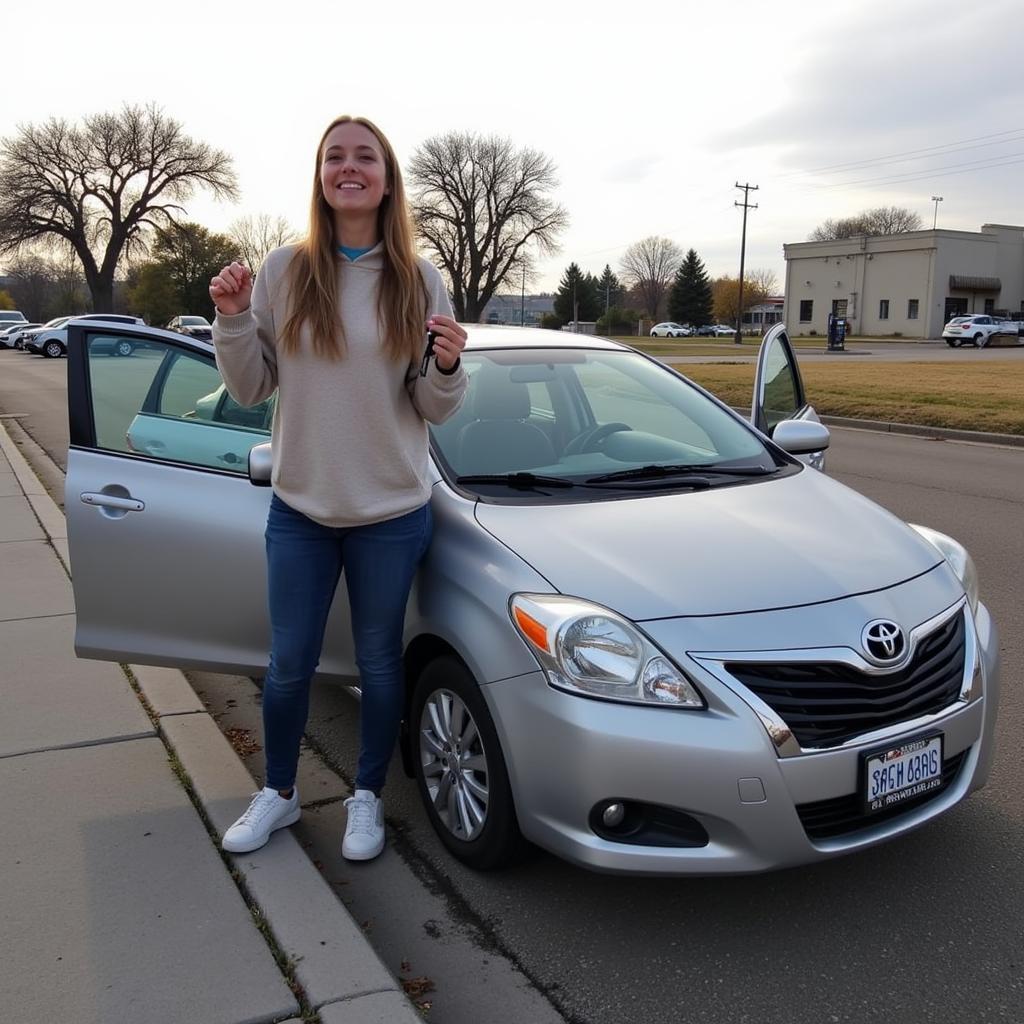 New car owner smiling and holding car keys