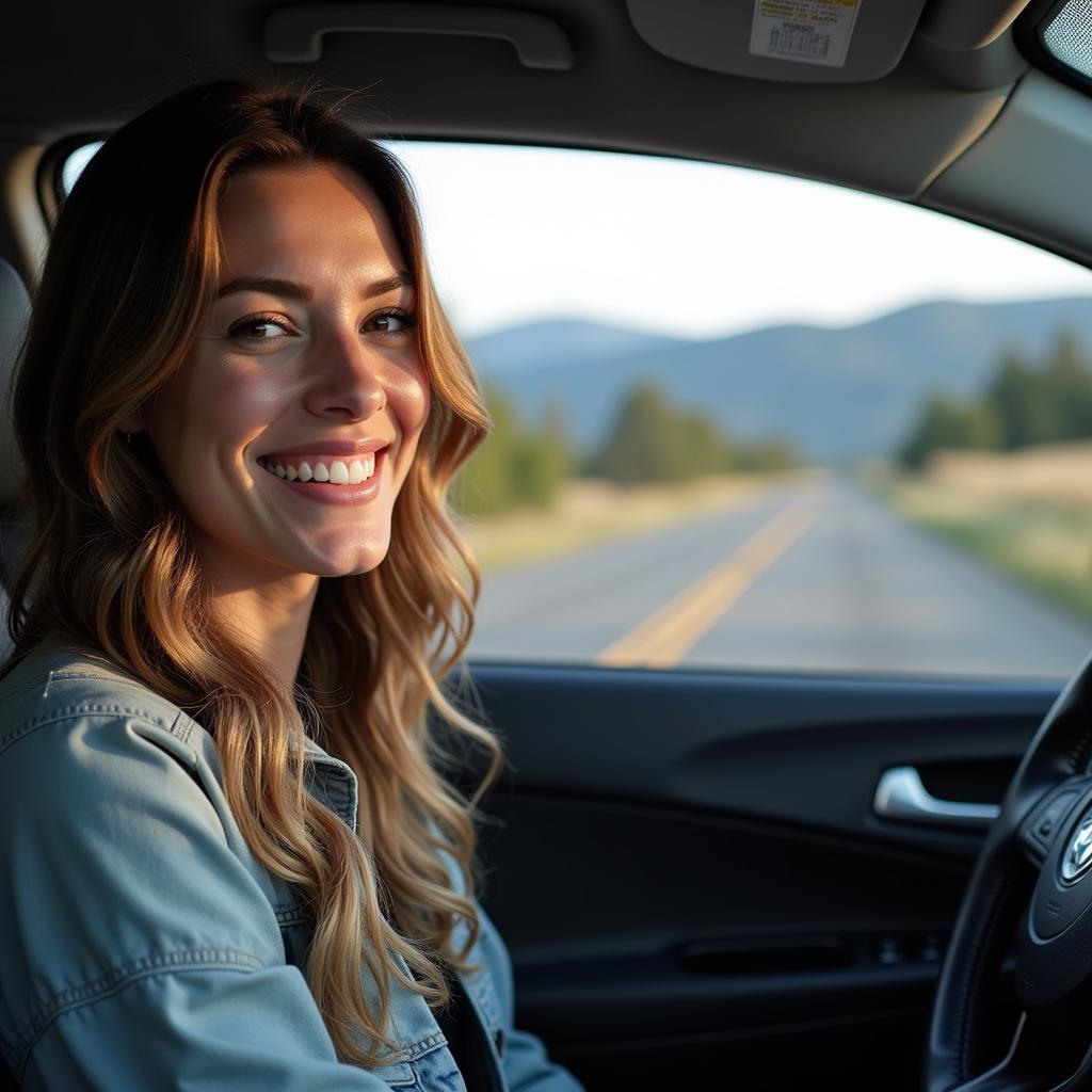 Happy Customer Driving Used Car