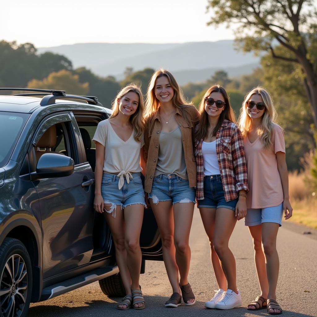 Happy Travelers with their Rental Car