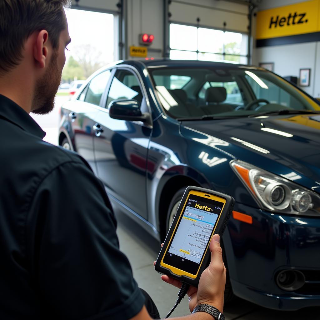 Hertz Rental Car Being Diagnosed with a Dealer Scanner