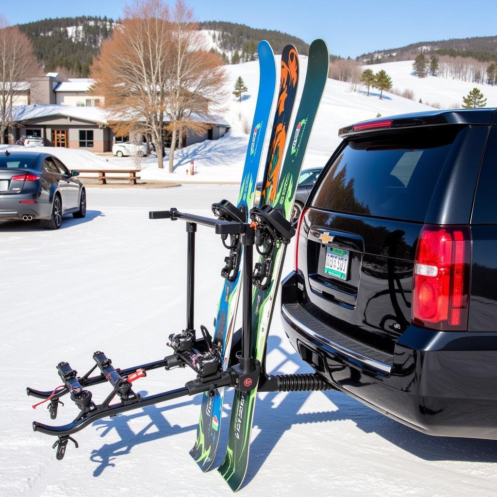 Hitch Mounted Ski Rack on an SUV