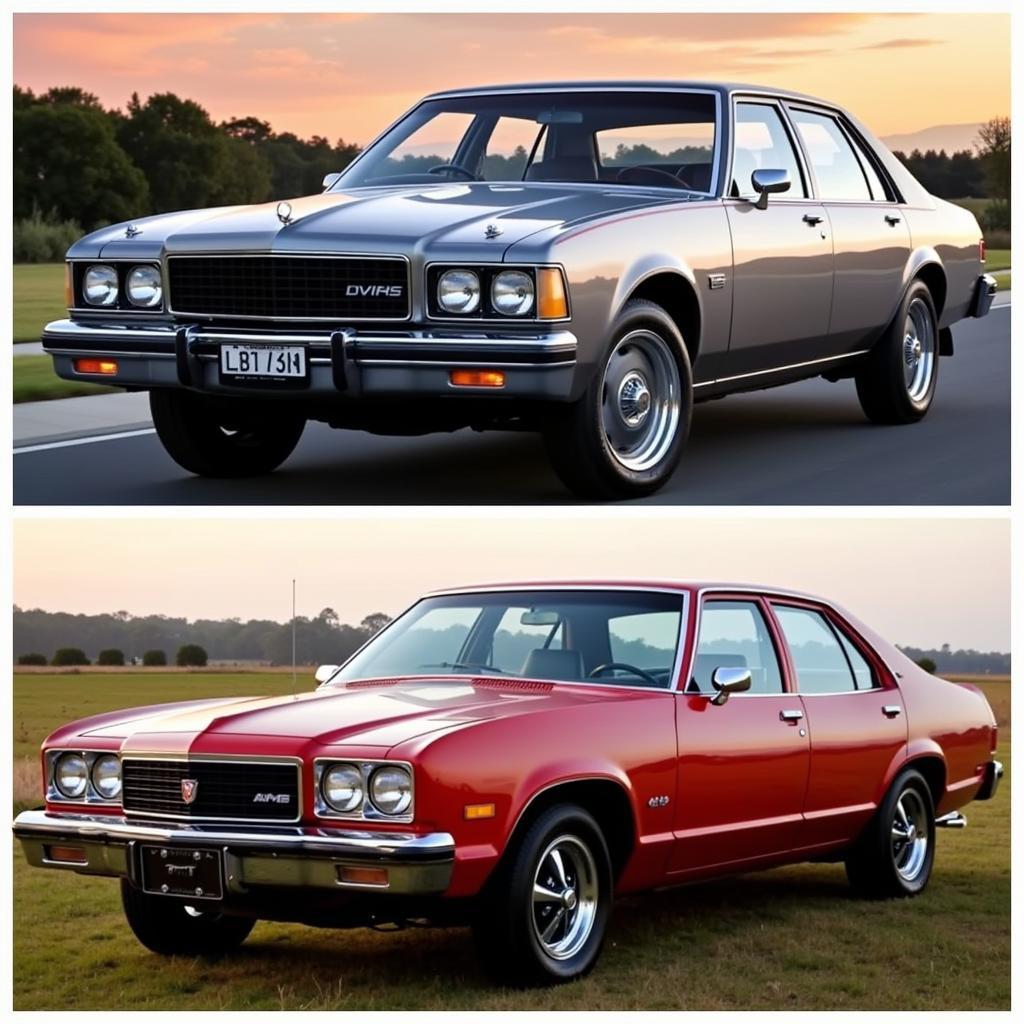 Iconic Holden models: Kingswood and Monaro.