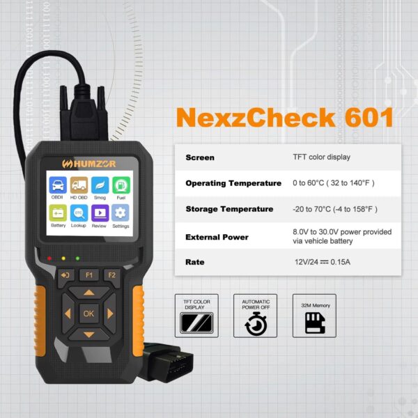 HUMZOR NC601 12V/24V Code Reader Engine Scanner OBD2 Car Truck Diagnostic Tool - Image 2