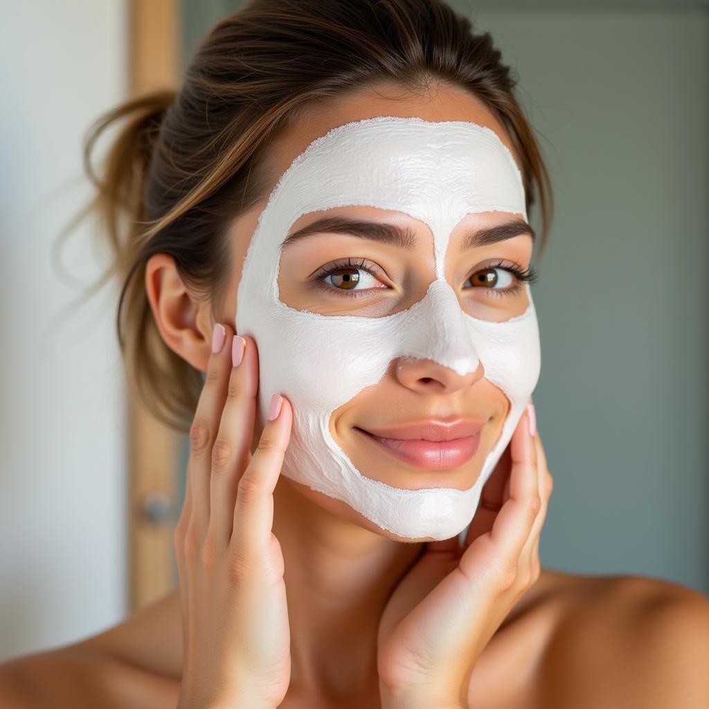 Woman Applying a Hydrating Face Mask