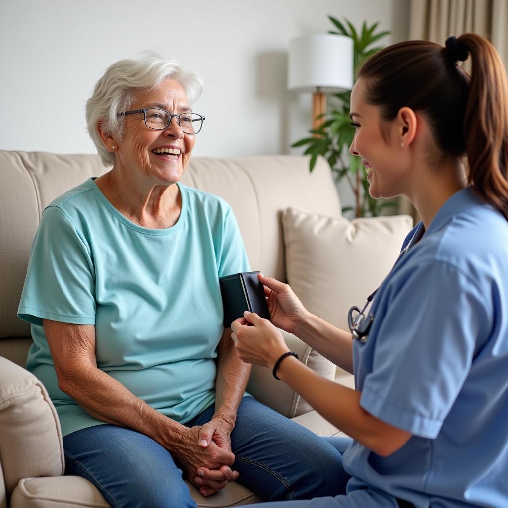 Senior Woman Receiving In-Home Nursing Care