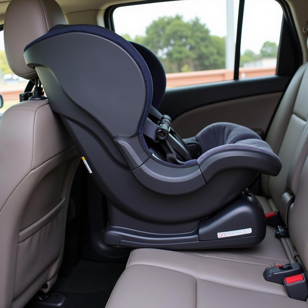 Rear-facing infant car seat installed in a vehicle