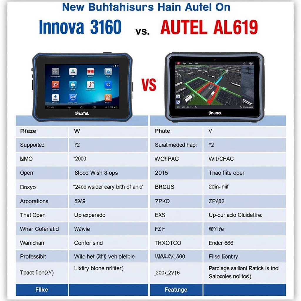 Innova 3160 vs Autel AL619 Comparison Chart