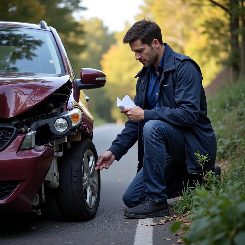 Insurance Adjuster Inspecting Car Damage in Brandon NJ