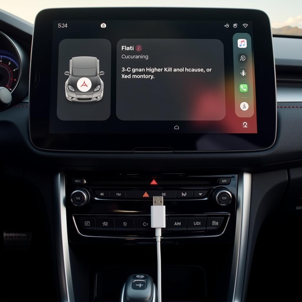 iPhone 15 Pro connected to CarPlay via USB cable