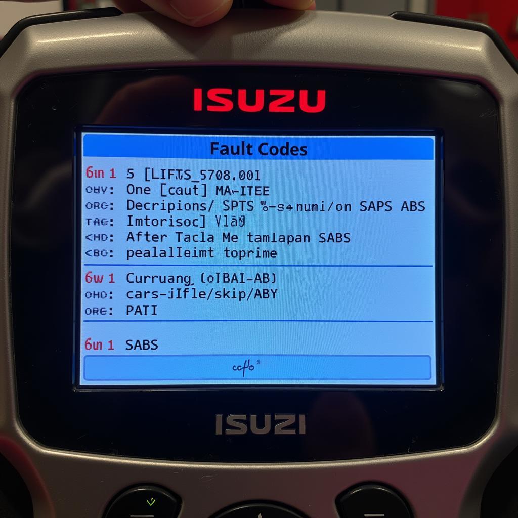 Reading ABS fault codes on an Isuzu scan tool