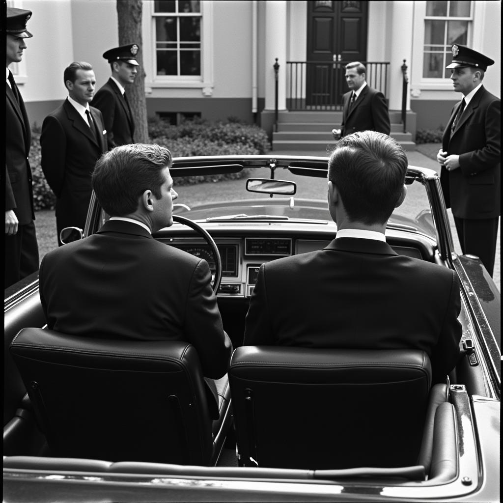 President John F. Kennedy in his presidential limousine.