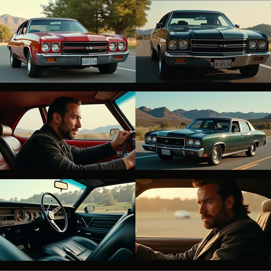 John Wick driving various cars including a Chevelle and Crown Victoria.