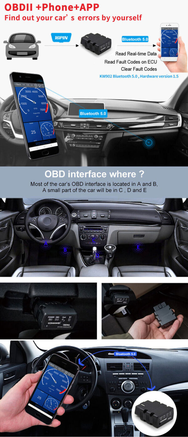 KW902 ELM327 Bluetooth OBDII OBD2 Auto Car Diagnostic Scanner for Android PC iOS - Image 5