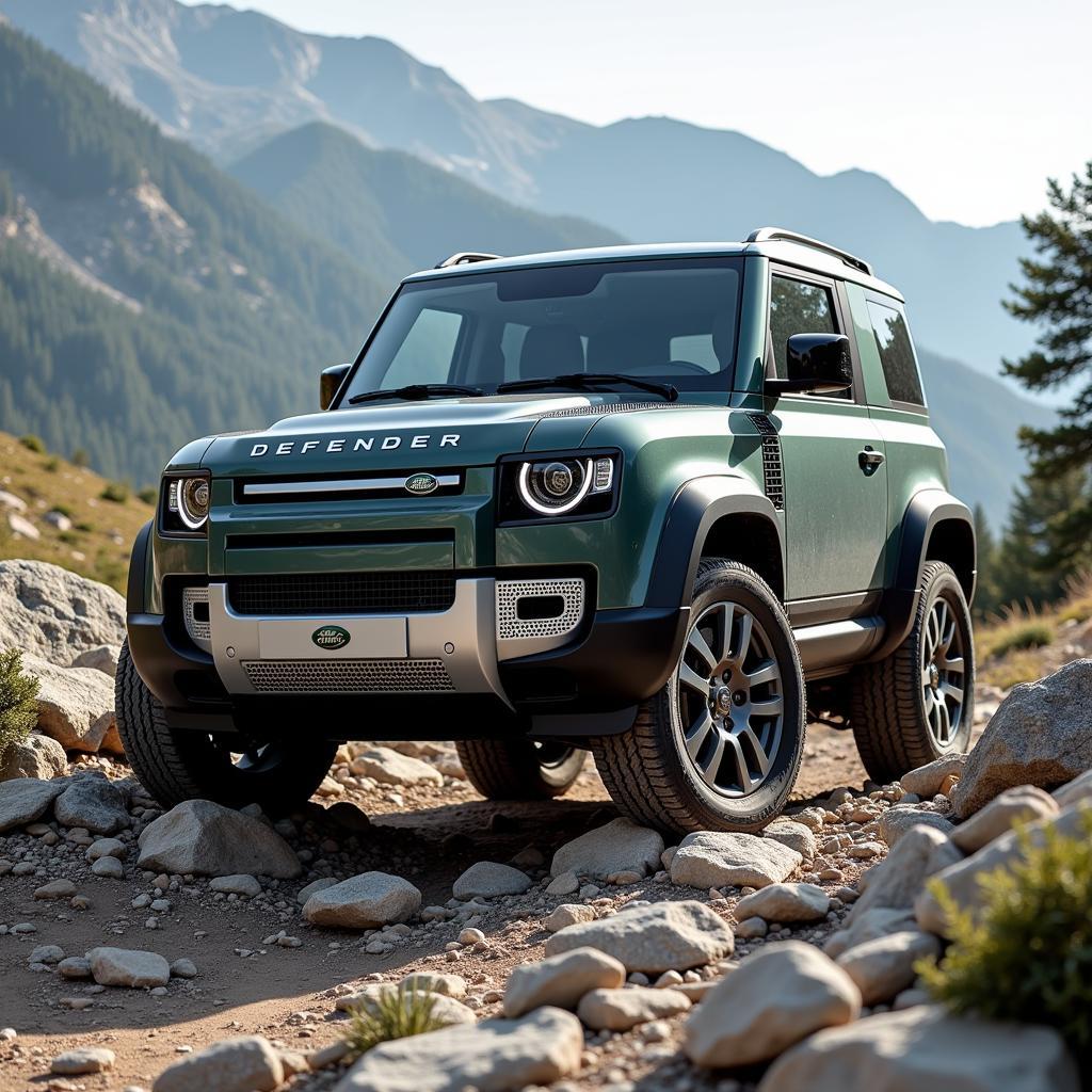 Land Rover Defender navigating a challenging off-road trail