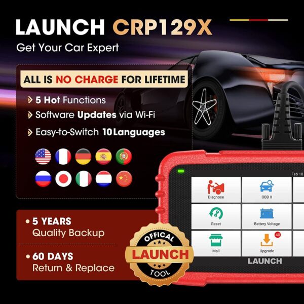 LAUNCH CR129X Scan Tool OBD2 Auto Diagnostic Service Scanner Code Reader ABS SRS - Image 2