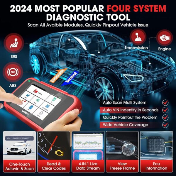 LAUNCH OBD2 Diagnostic Scanner Check Engine ABS SRS Transmission AT Code Reader - Image 3